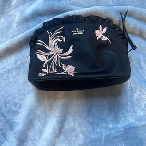 Kate Spade New York Black Embroidered Floral Cosmetic Pouch